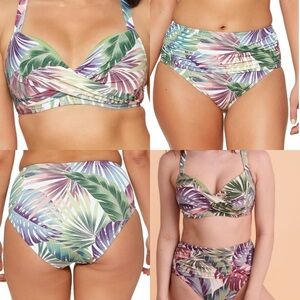 Bleu Rod Beattie Its A Breeze High Waist Bikini Palm Print Ruched Swim Suit 12